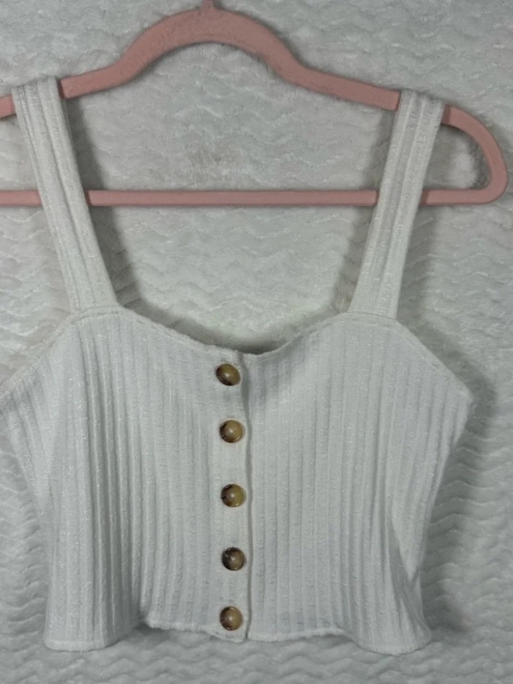 Amuse Society Size Medium M White Ribbed Button-Front Crop Tank lot6666